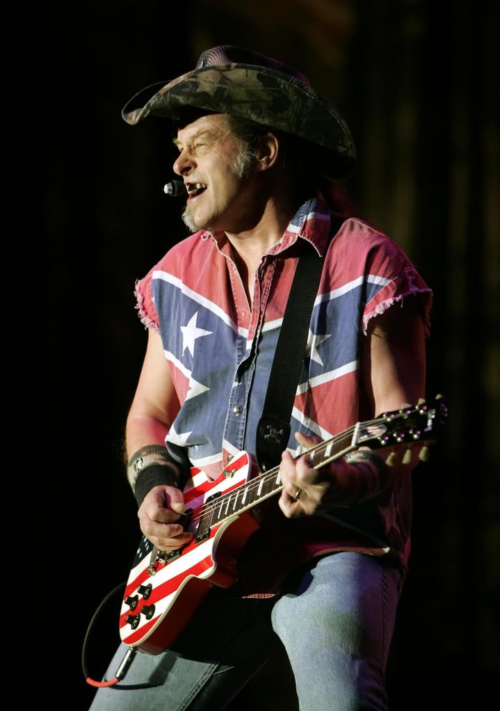 Ted Nugent wearing a Confederate flag shirt