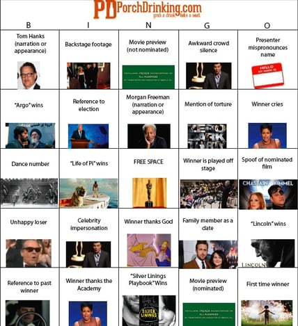 2013 Oscars bingo board academy awards 2013 Oscars bingo board academy awards