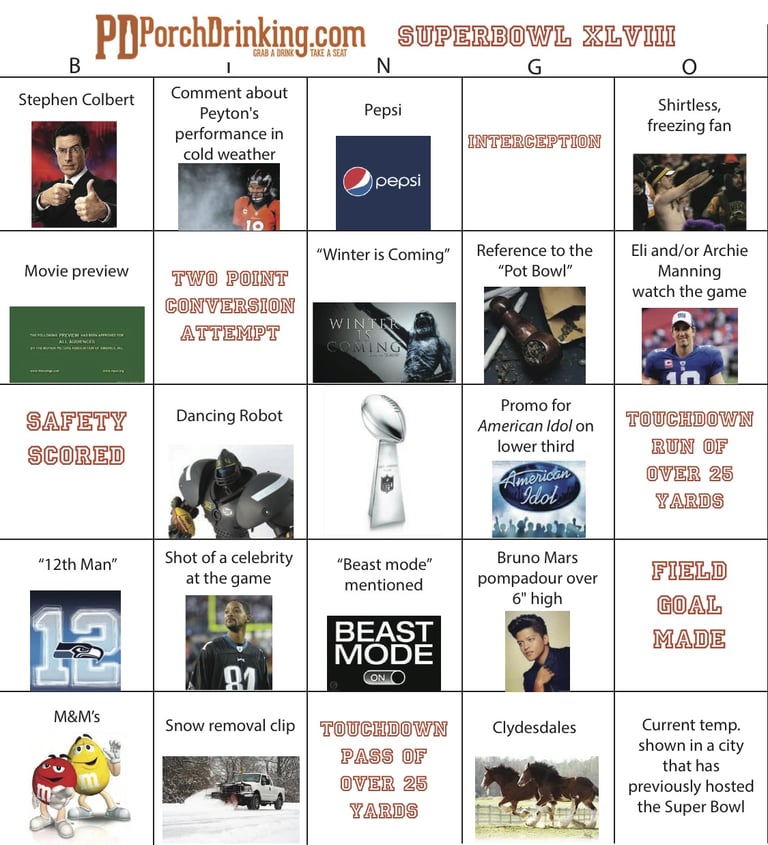 Super Bowl Bingo Cards XLVII