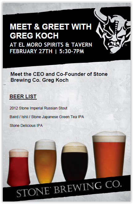 el moro spirits & tavern - meet and greet with greg koch - dbb - 02-27-15