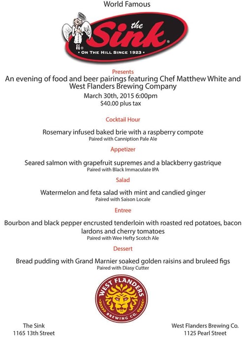 west flanders brewing company - the sink - beer dinner - dbb - 03-30-15