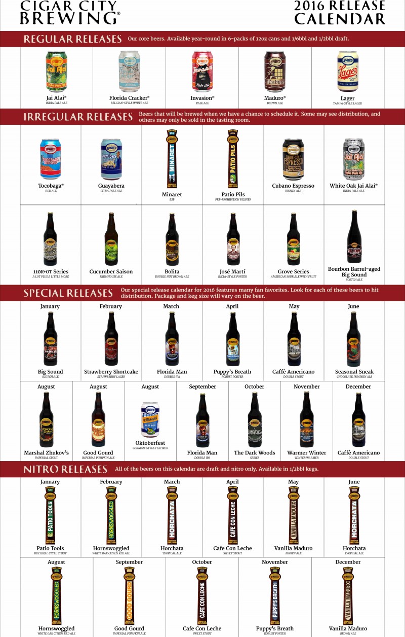 2016 Cigar City Release Calendar
