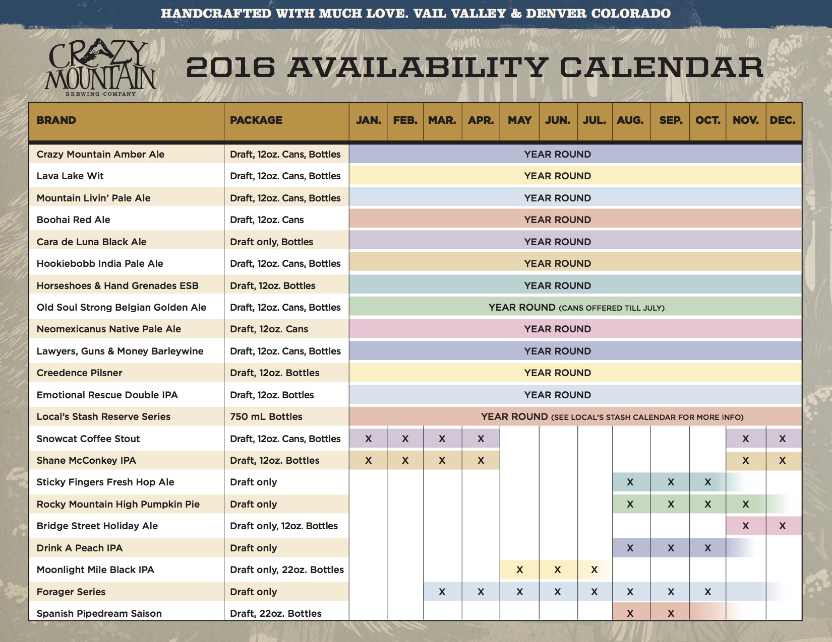 2016 Crazy Mountain Beer Release Calendar 1