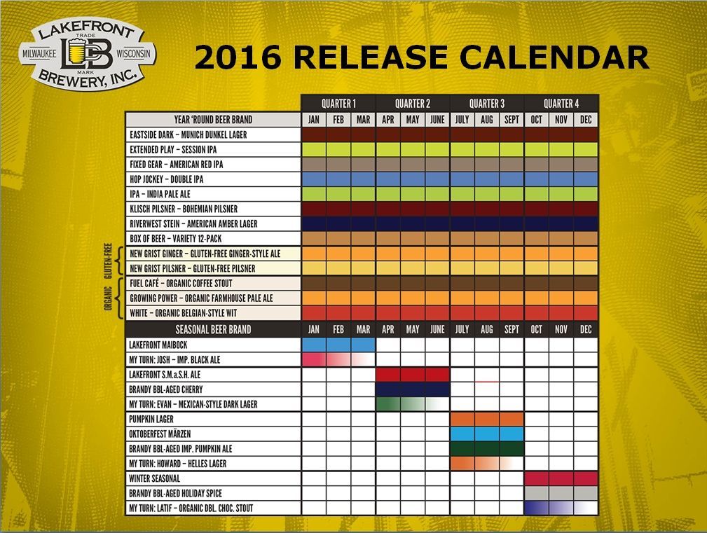 2016 Lakefront Beer Release Calendar