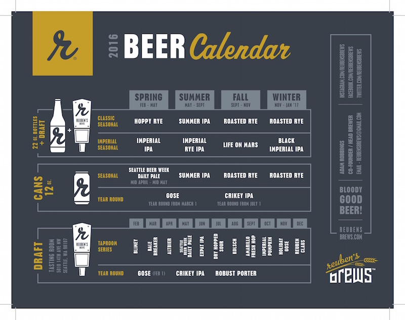 2016 Reuben's Brews Craft Beer Release Calendar
