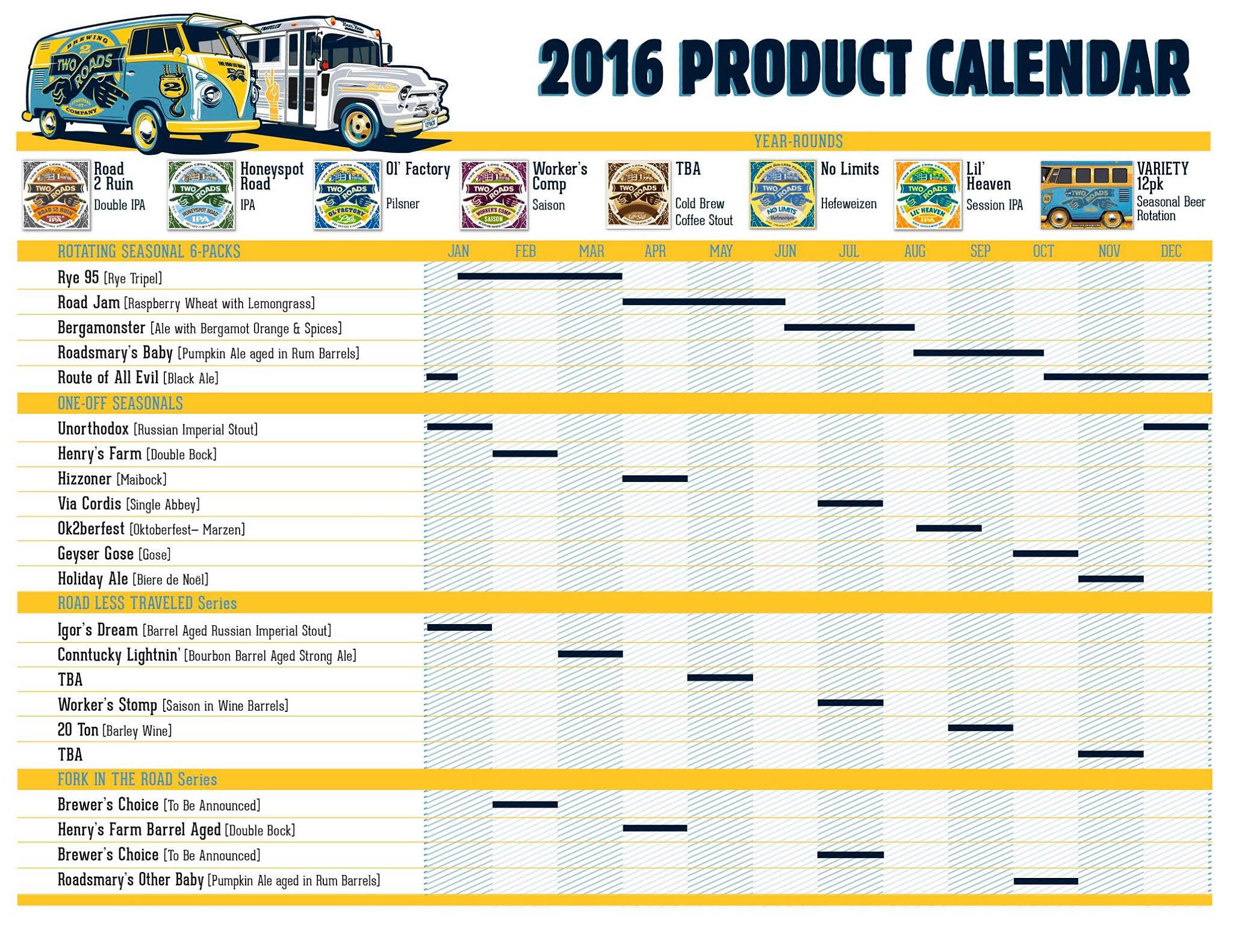 2016 Two Roads Beer Release Calendar
