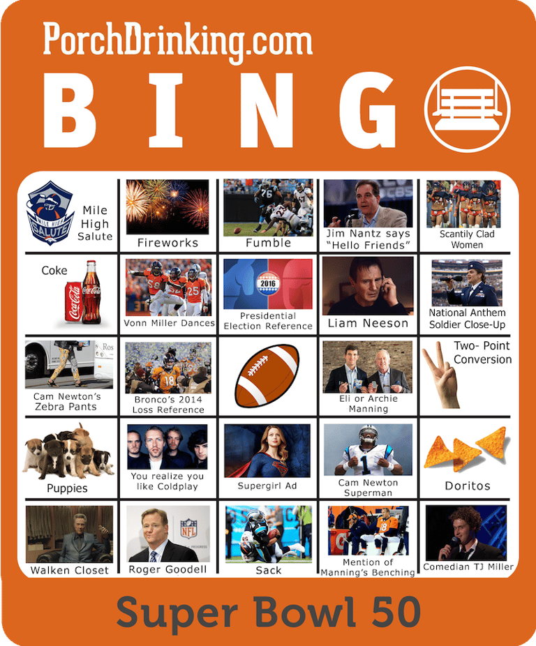 2016 Super Bowl 50 Bingo Boards