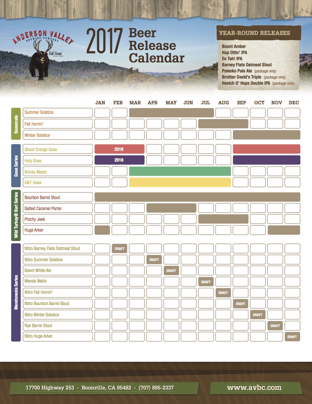 2017 Anderson Valley Beer Release Calendar