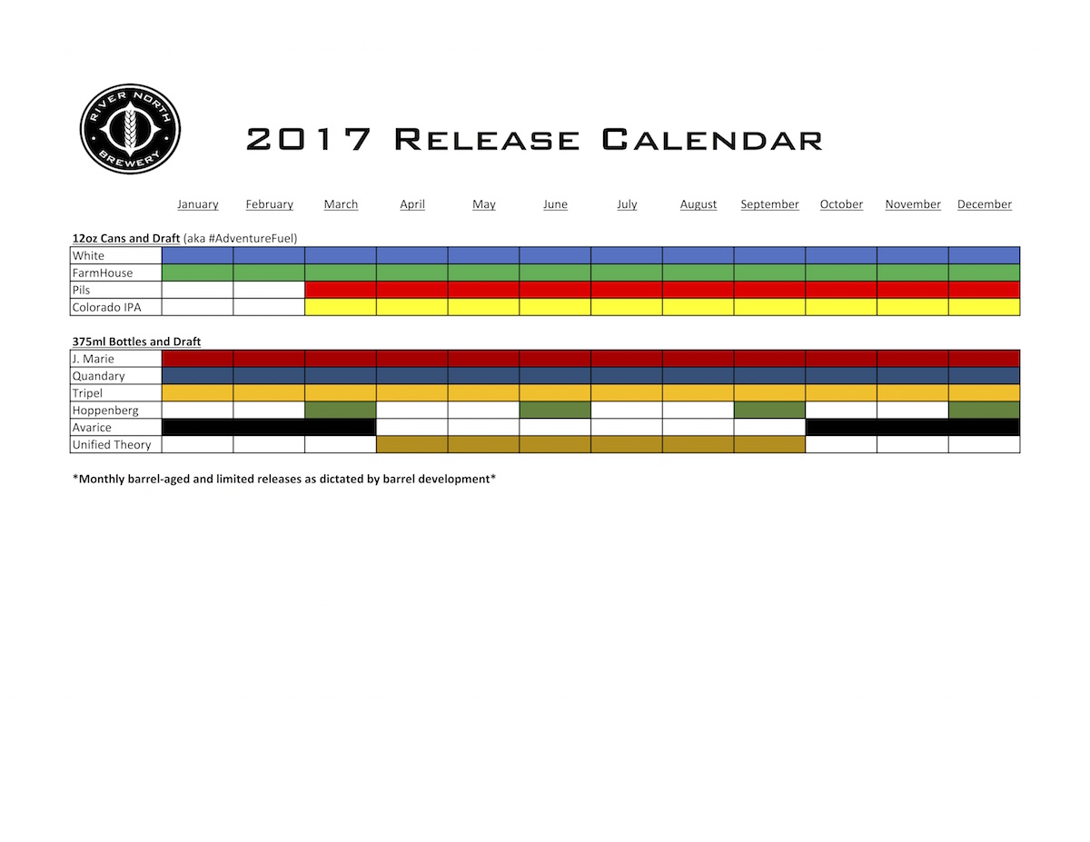 2017 River North Brewery Beer Release Calendar