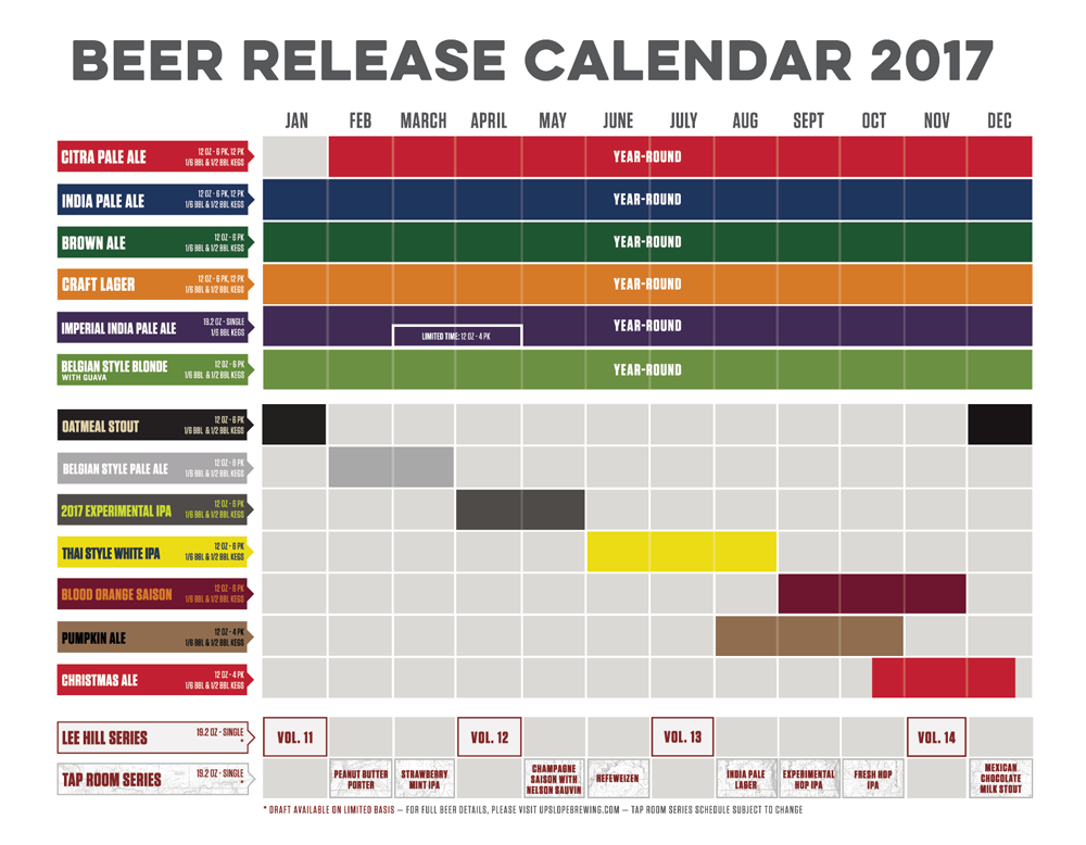 2017 Upslope Brewing Beer Release Calendar