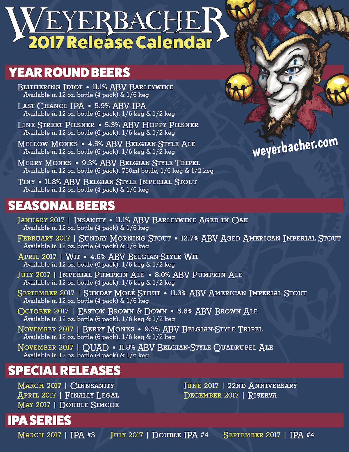 2017 Weyerbacher Beer Release Calendar