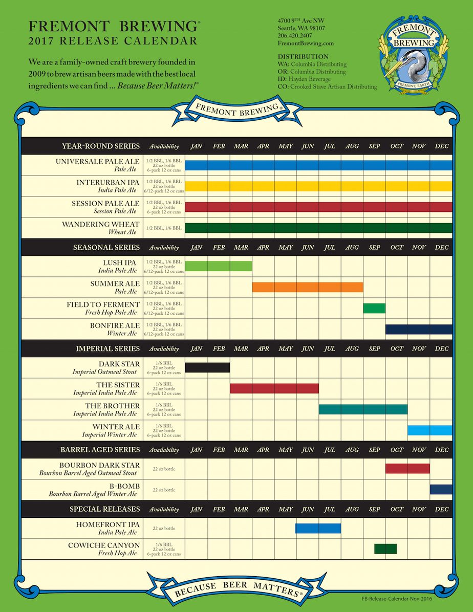 2017 Fremont Brewing Beer Release Calendar