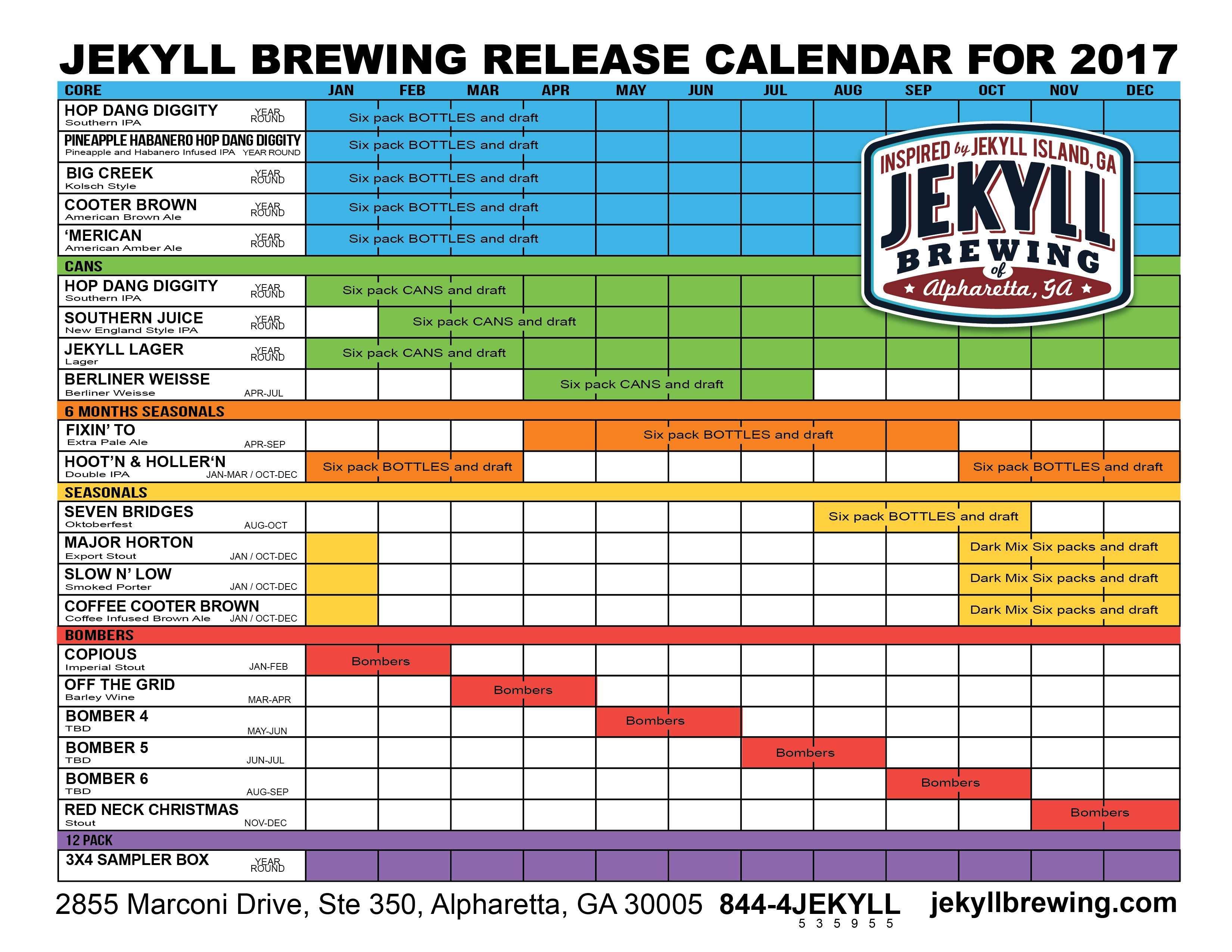 Jekyll Brewing Beer Release Calendar 2017