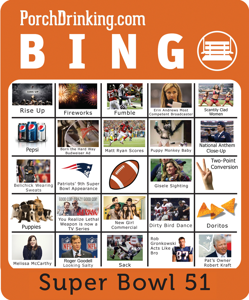 2017 Super Bowl Bingo Cards