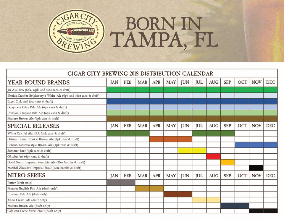 2018 Cigar City Beer Release Calendar