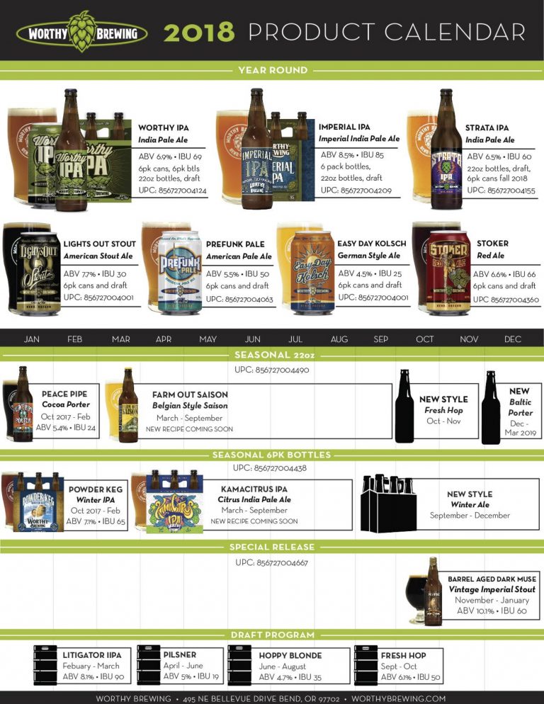 2018 Worthy Brewing Beer Release Calendar