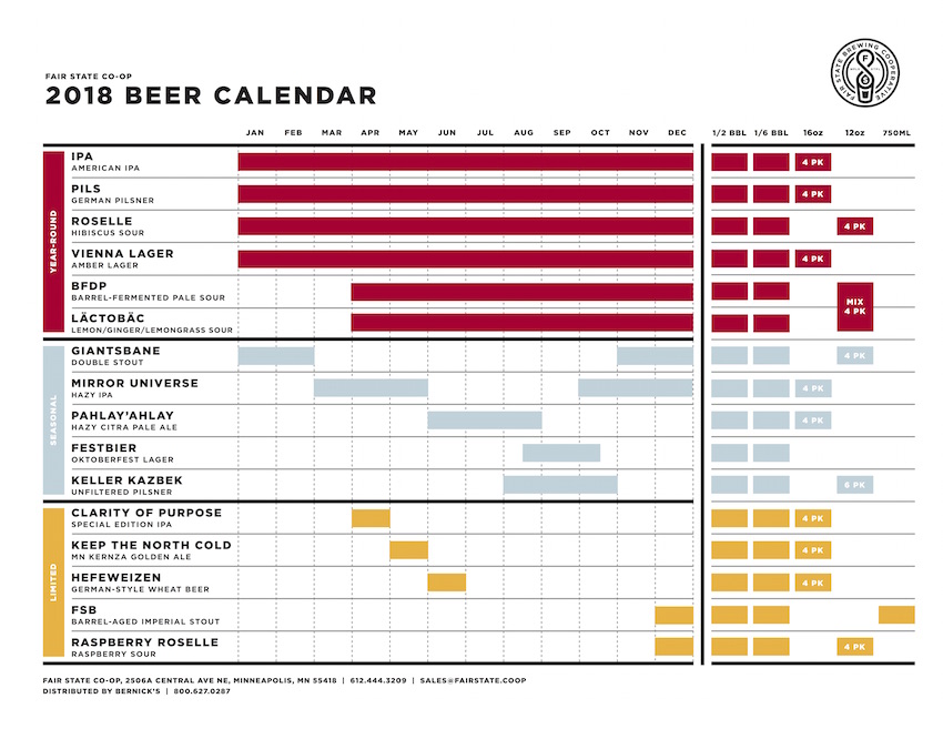 2018 Fair State Brewing Beer Release Calendar