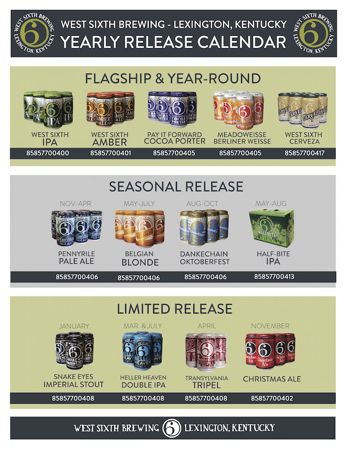 2018 West Sixth Brewing Beer Release Calendar