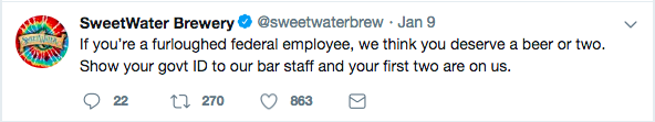 Sweetwater Brewery Furlough Free Beer