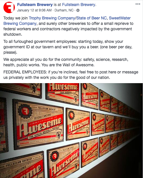 Fullsteam Brewery Furlough Free Beer