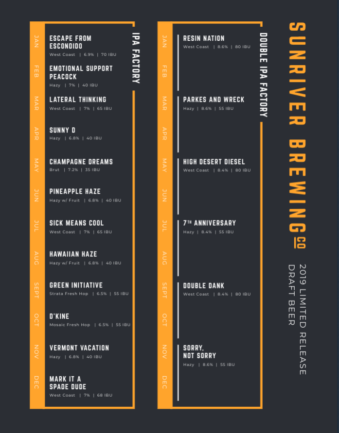 2019 Beer Release Calendar