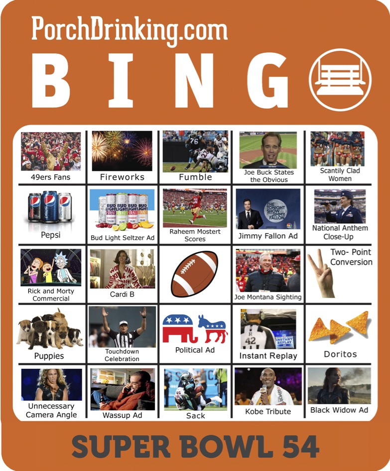 2020 Super Bowl 54 Bingo Boards