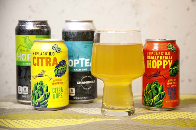 A variety of Hoplark hop water and hop teas