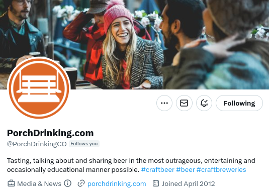 PorchDrinking.com Twitter Page PorchDrinking.com Twitter Page