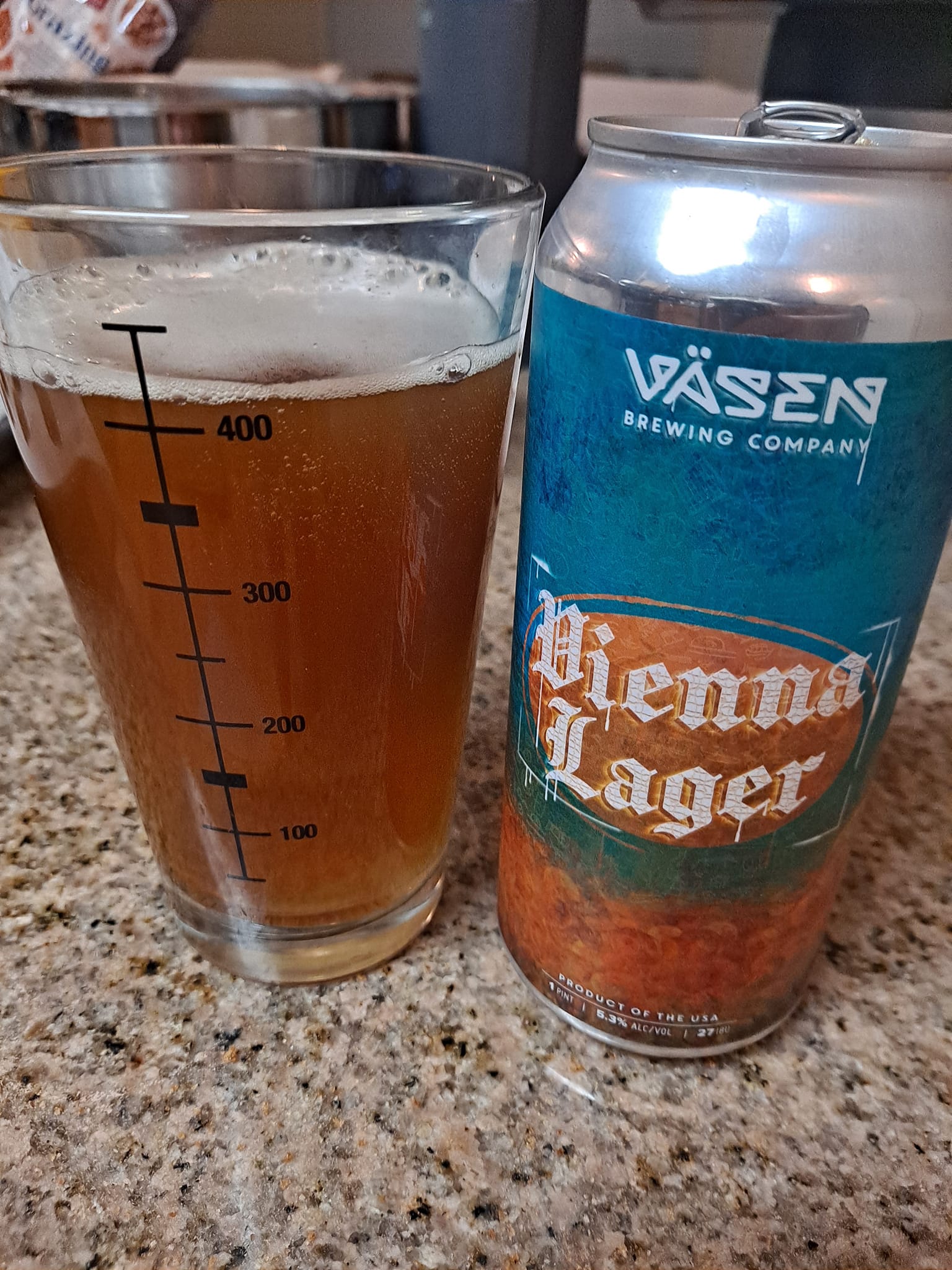 Vienna Lager by Vassen Brewing poured in a measuring glass