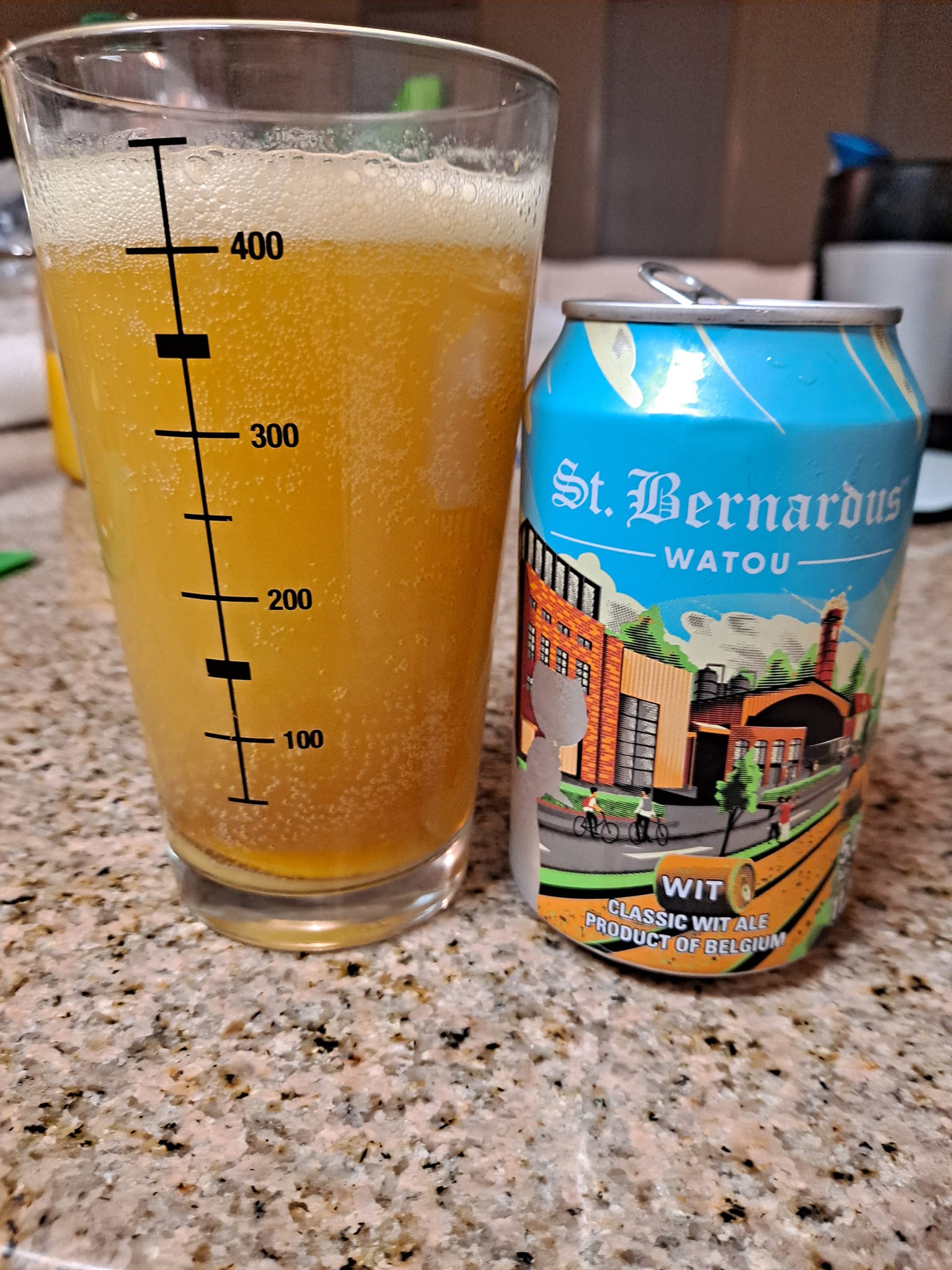 Wit by St. Bernardus poured in a measuring glass