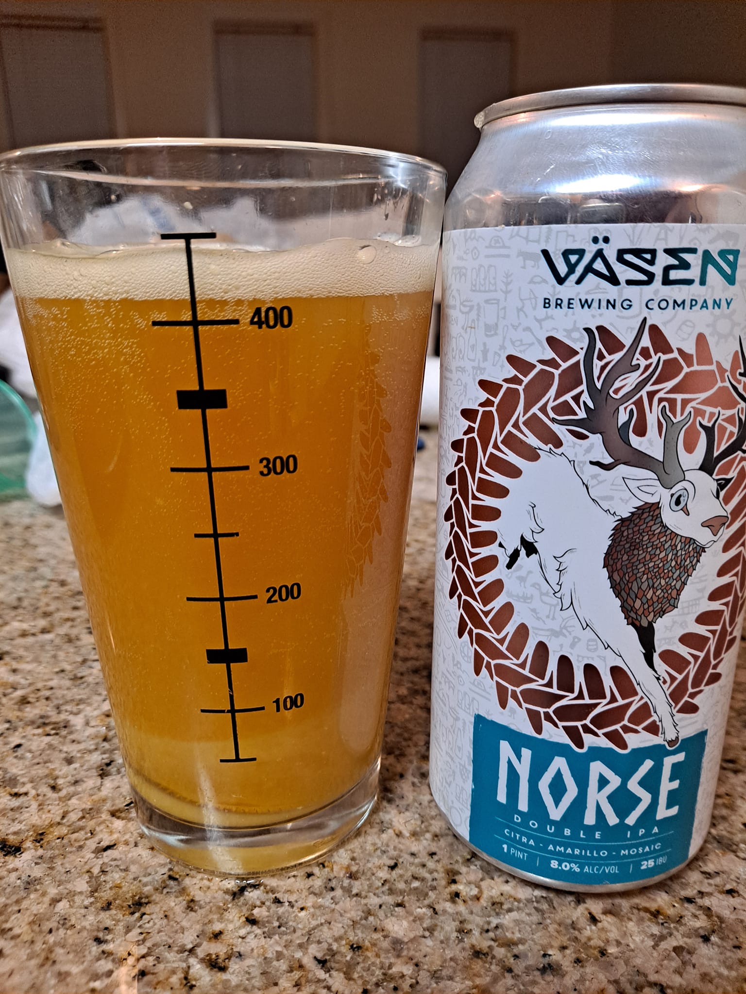 Norse Double IPA by Vassen Brewing poured in a measuring glass