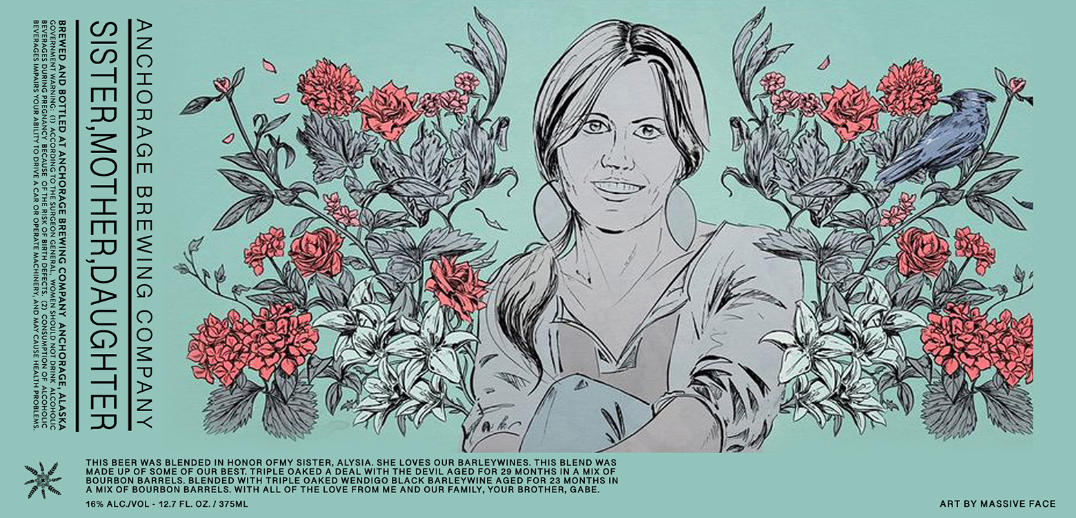 Label Imagery for Anchorage's Sister, Mother, Daughter barleywine
