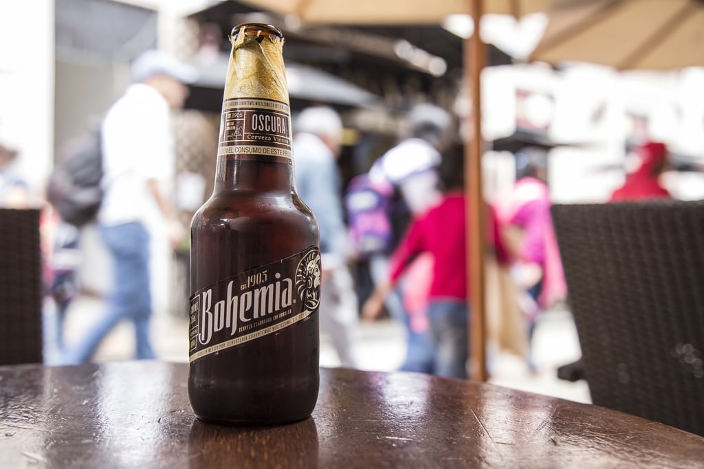 Mexican Dark Beer Bottle of Bohemia on a Table
