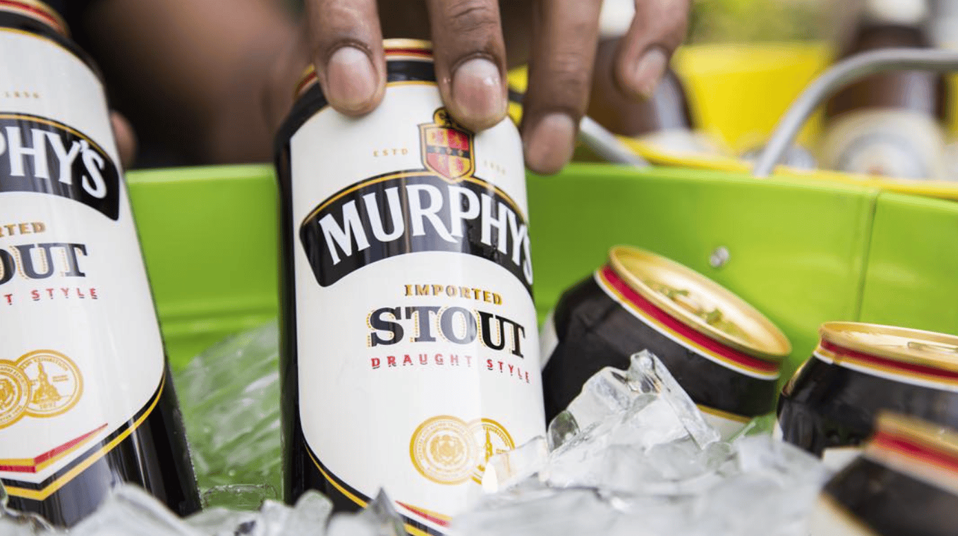 Cans of Murphy’s Irish Stout in ice.
