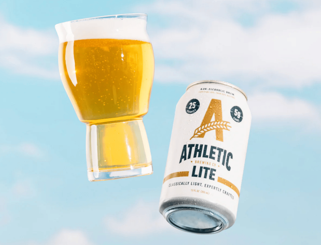Athletic Lite beer can and glass.