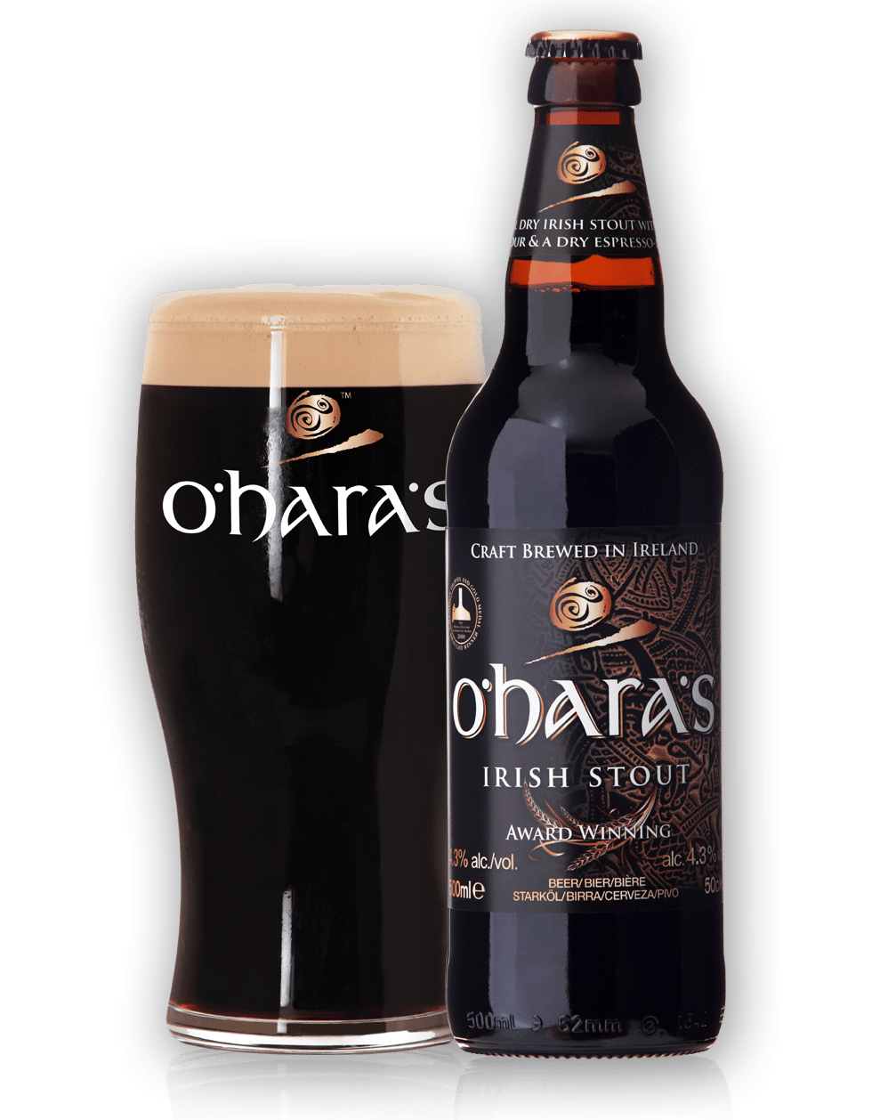 O’Hara’s Irish Stout bottle and glass.
