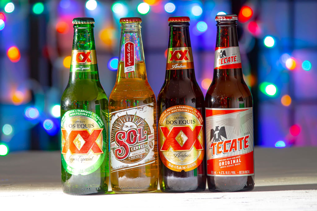 Mexican Beer Brand Lineup Featuring Dos Equis, Sol, Dos Equis Ambar and Tecate