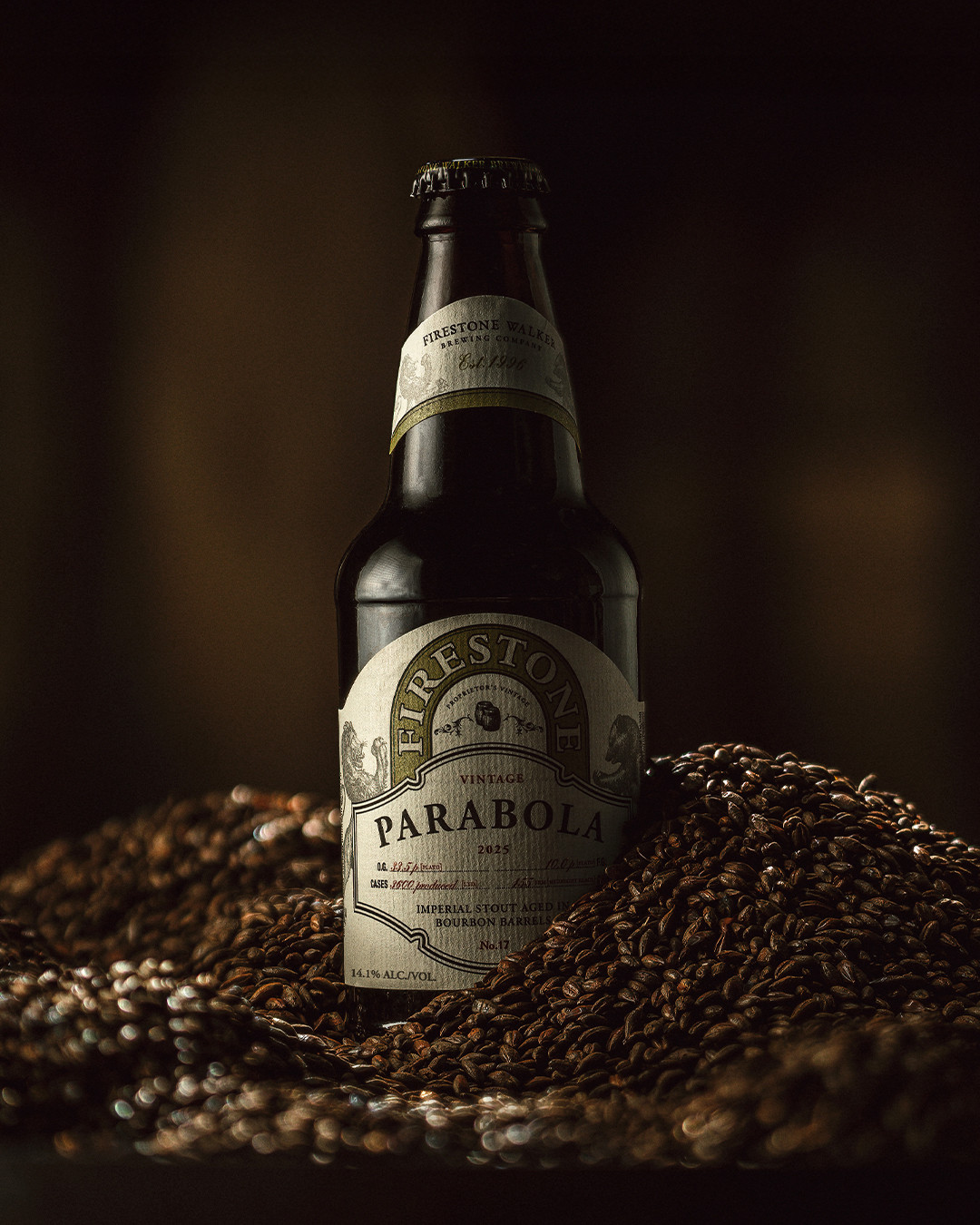 Firestone Walker Parabola bottle nestled in coffee beans.