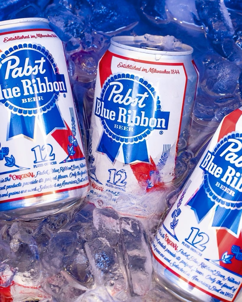 pabst blue ribbon (pbr) cans in ice