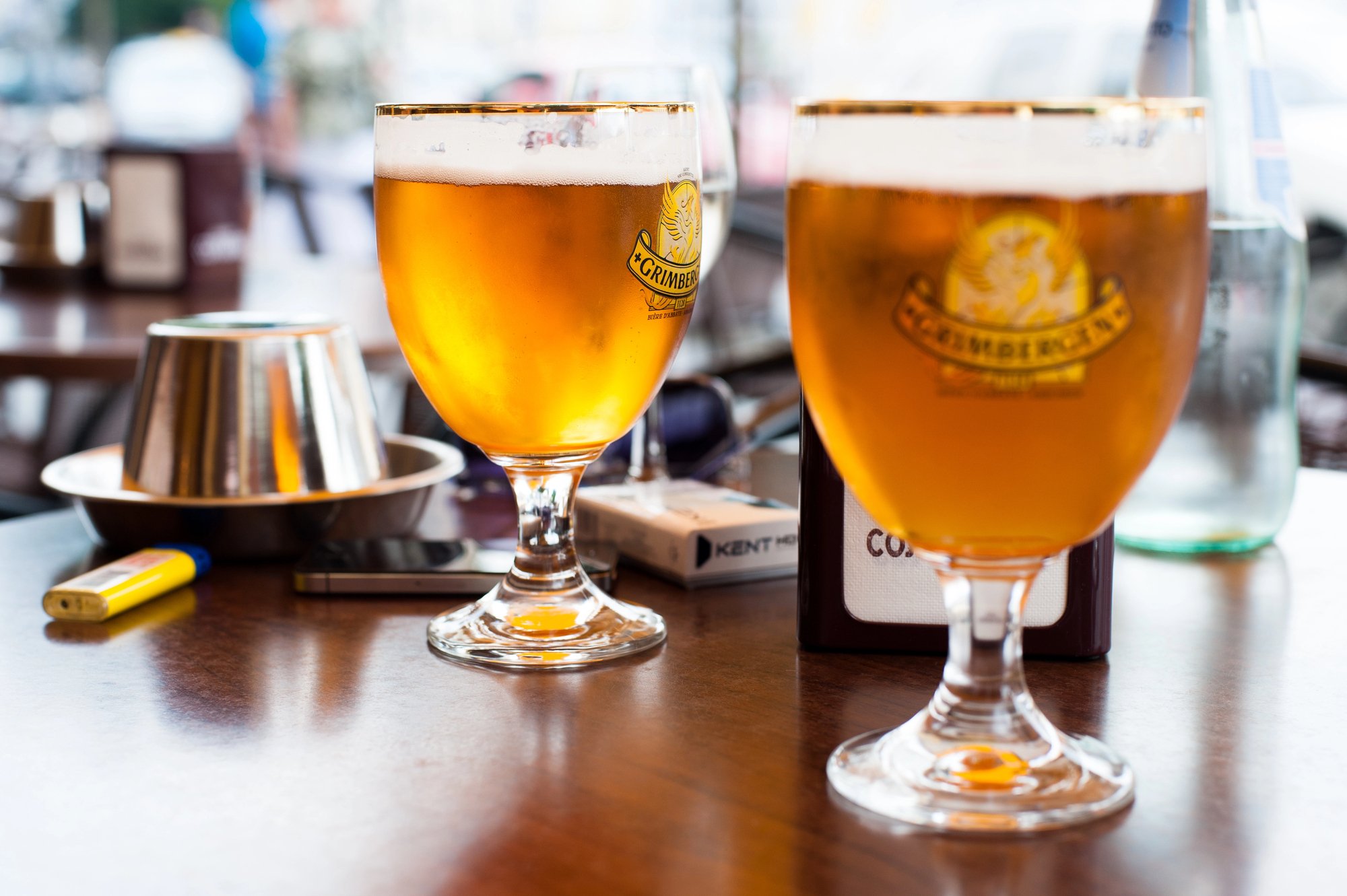 Grimbenger Beer on the table in Restaurant