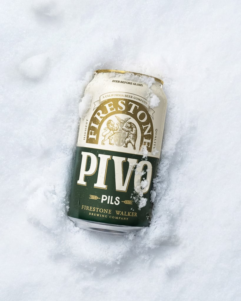Firestone Walker Brewing Co. Pivo Pils can in the snow.