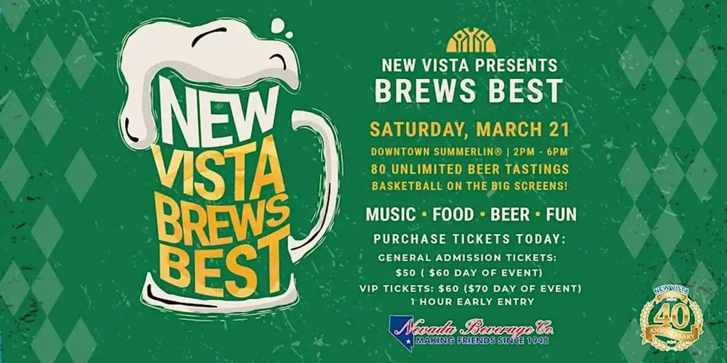 Beer shaped graphic reading New Vista Brew Fest