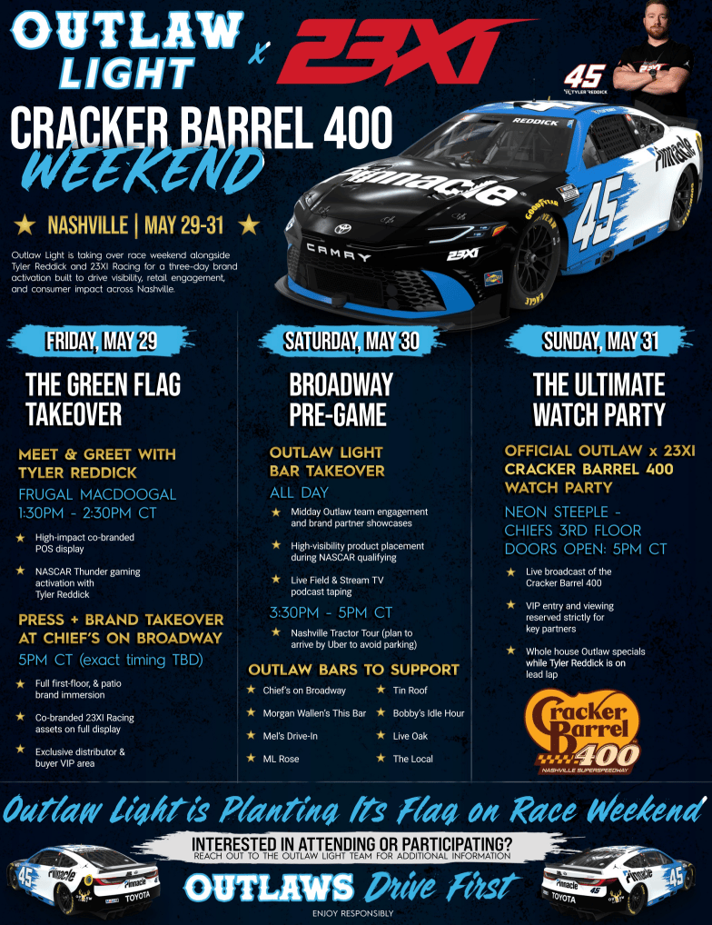 Outlaw Light Beer Partners with 23 XI Racing for 2026 NASCAR Season