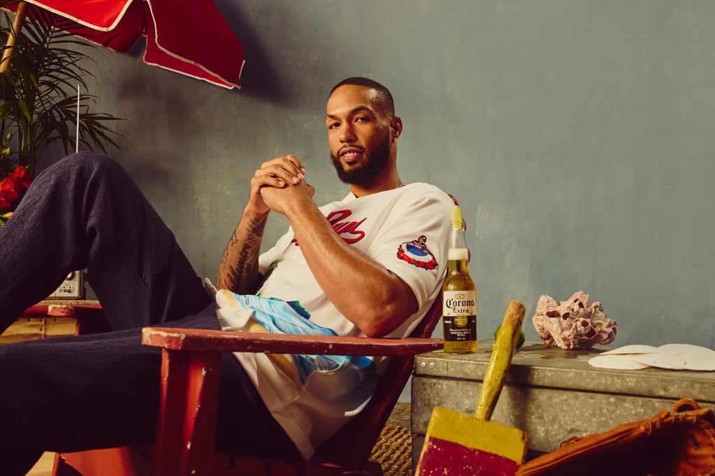 MLB Sanchez with a corona jersey and corona beer in front