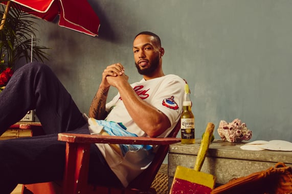 MLB Sanchez with a corona jersey and corona beer in front