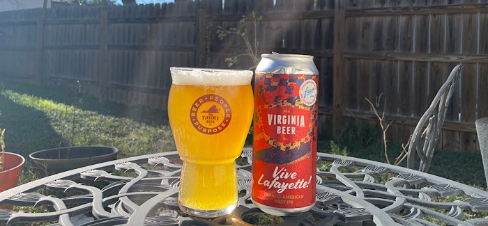 Vive Lafayette! beer can and glass