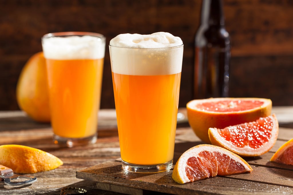 Grapefruit radler beer cocktail in a glass.